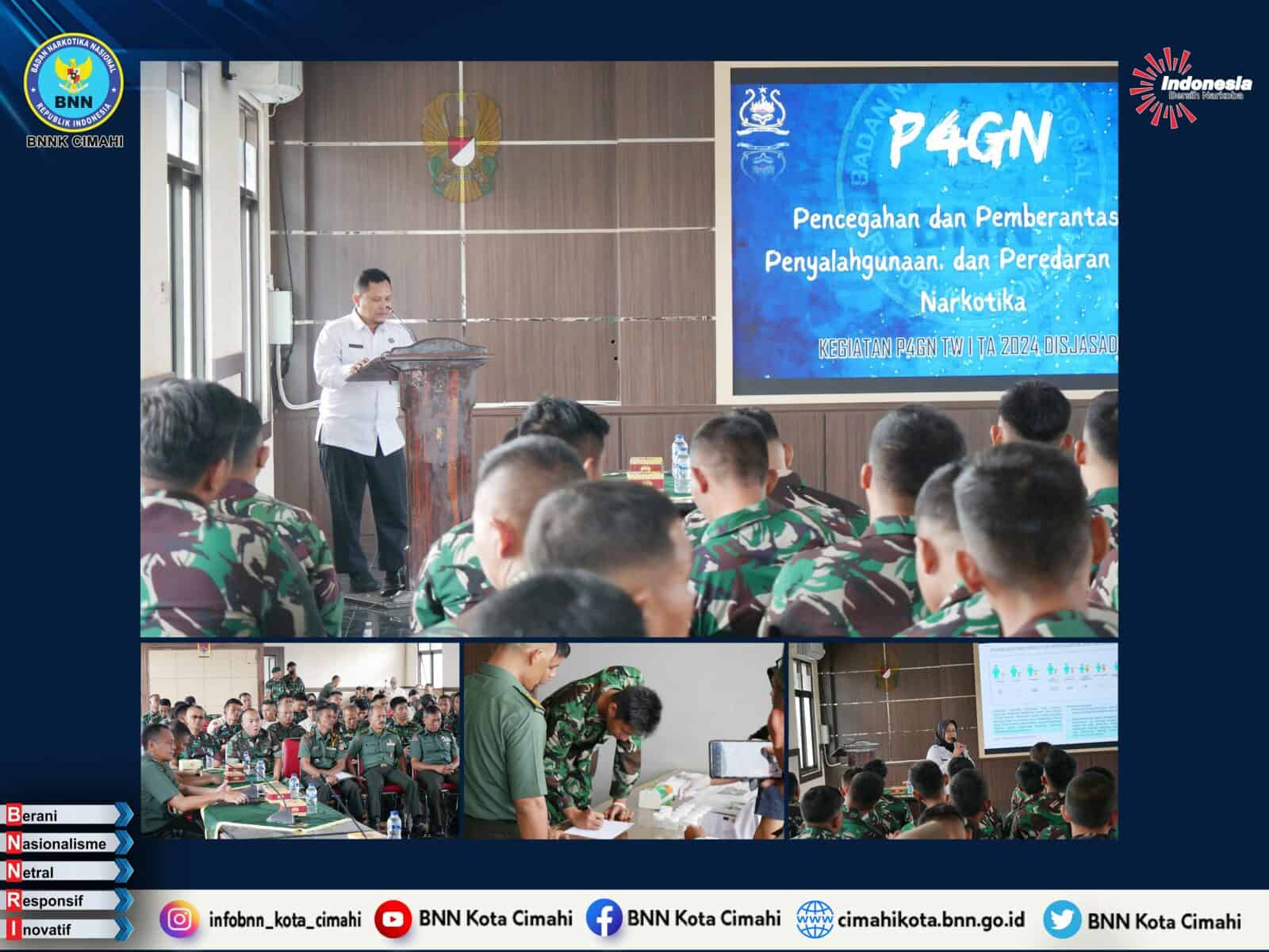 SINERGI DAN KOLABORASI ANTARA BNN KOTA CIMAHI DAN DISJASAD TNI AD, GELAR PENYULUHAN DAN DETEKSI DINI SINERGI DAN KOLABORASI ANTARA BNN KOTA CIMAHI DAN DISJASAD TNI AD, GELAR PENYULUHAN DAN DETEKSI DINI
