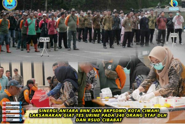 SINERGI ANTARA BNN DAN BKPSDMD KOTA CIMAHI LAKSANAKAN GIAT TES URINE PADA 240 ORANG STAF DLH DAN RSUD CIBABAT