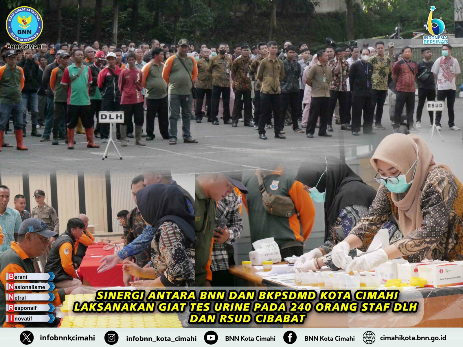 SINERGI ANTARA BNN DAN BKPSDMD KOTA CIMAHI LAKSANAKAN GIAT TES URINE PADA 240 ORANG STAF DLH DAN RSUD CIBABAT SINERGI ANTARA BNN DAN BKPSDMD KOTA CIMAHI LAKSANAKAN GIAT TES URINE PADA 240 ORANG STAF DLH DAN RSUD CIBABAT