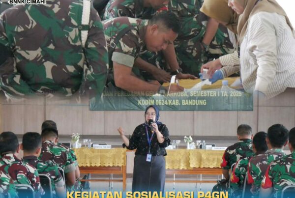 WUJUDKAN SINERGI, BNN GELAR SOSIALISASI P4GN DAN TEST URINE BAGI PERSONIL KODIM 0624